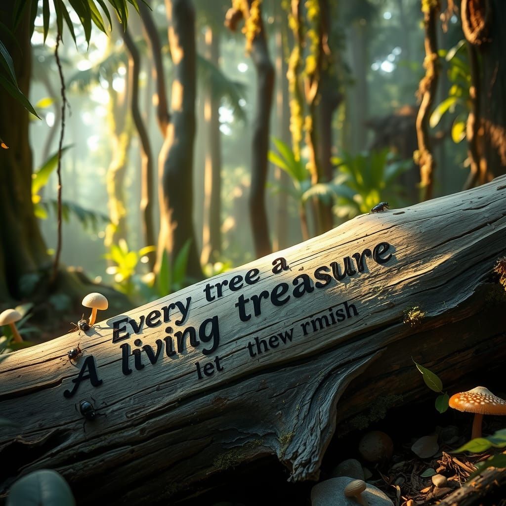 Engraved Log Message in Forest Scene