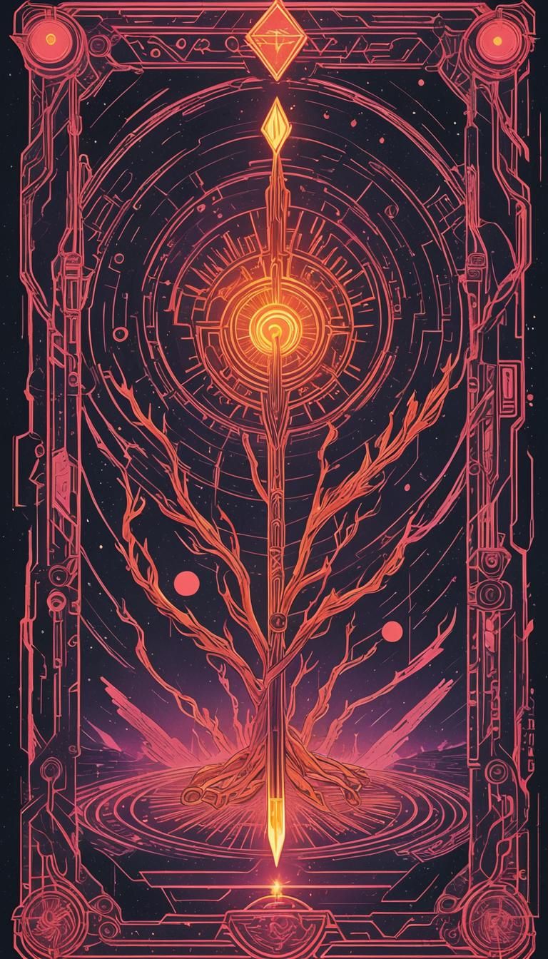 Ace of Wands Tarot in Cyberpunk Style