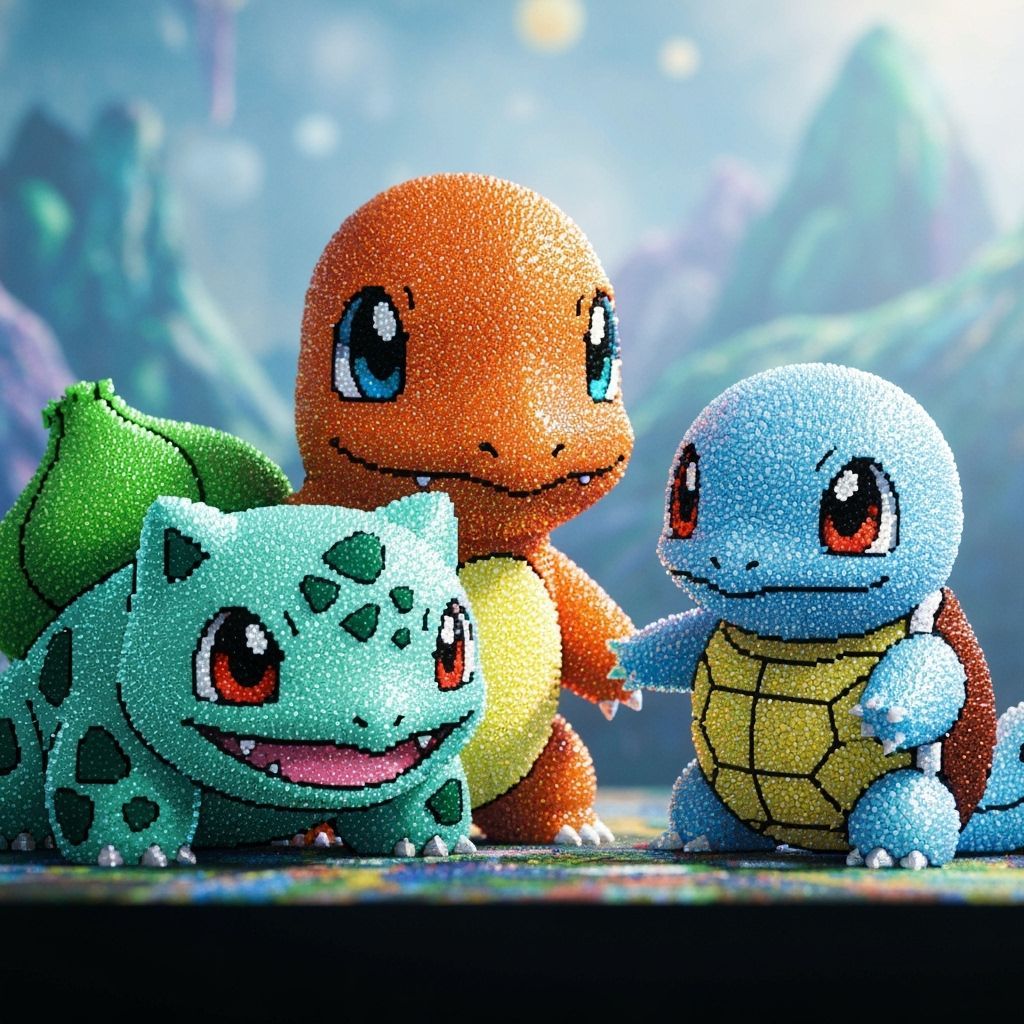 Beaded Pokemon Mosaic Art in Surreal Style