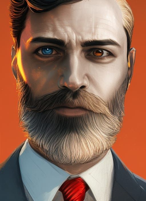 Bearded Man with Sparkling Eyes in Digital Art