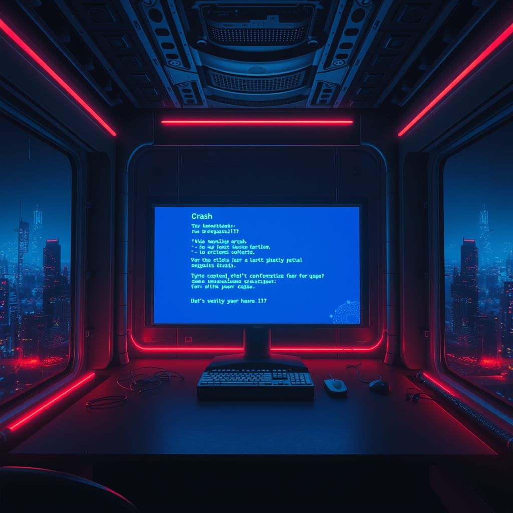 Futuristic Crash Screen in Neon-Lit Blues