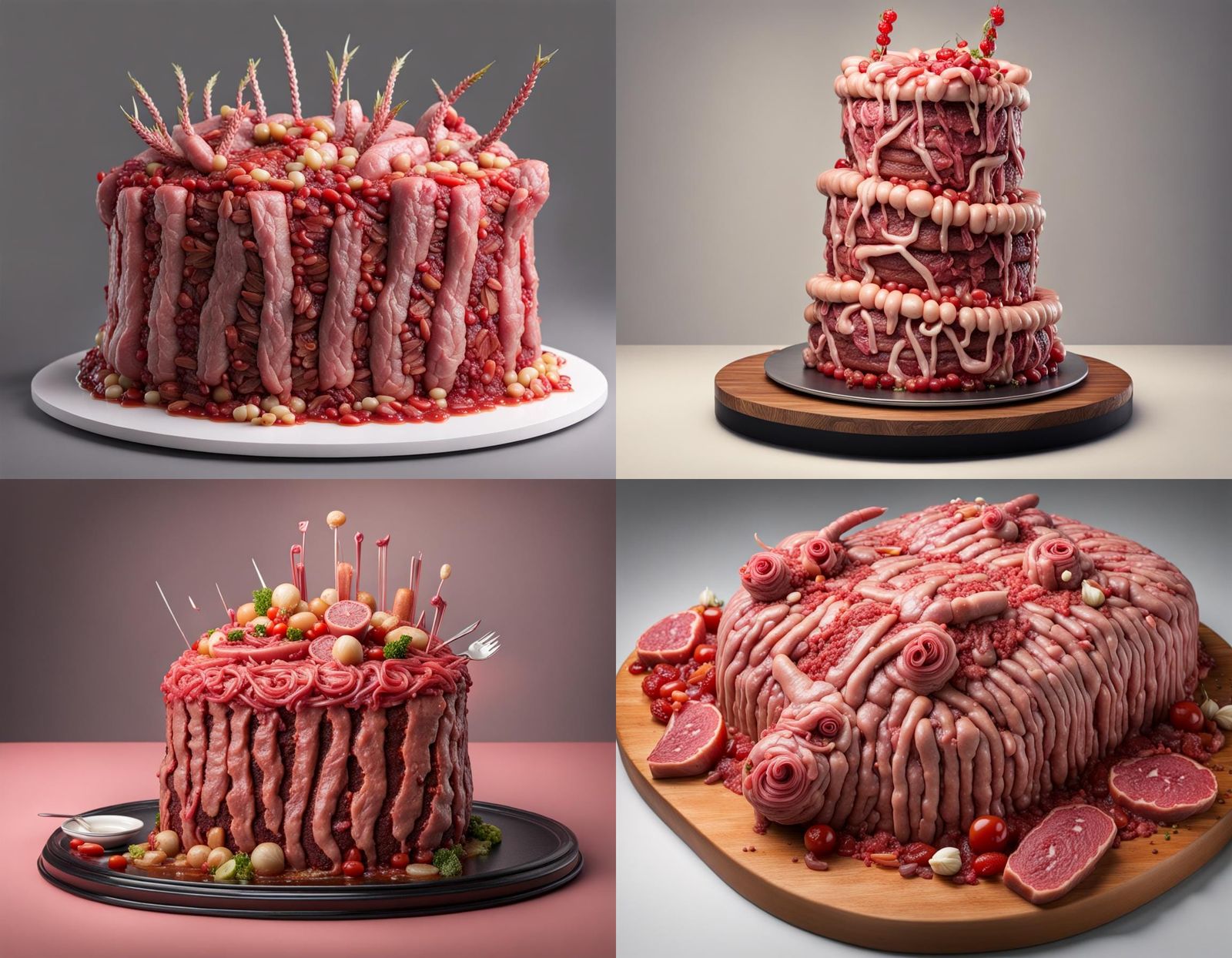 Bizarre Meat Cake Sculpture in 8K HD