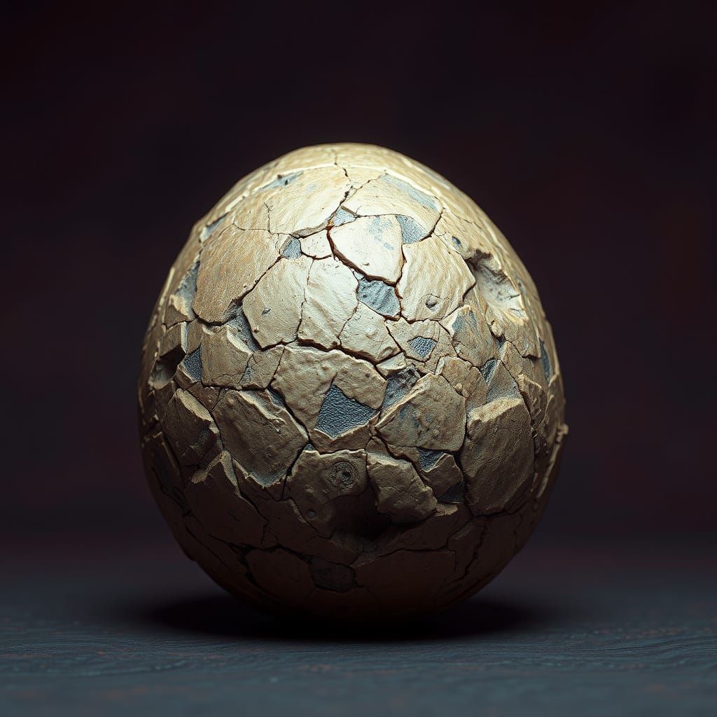 Fossilized Raptor Egg Fantasy Art in Hyper-Detailed Realism