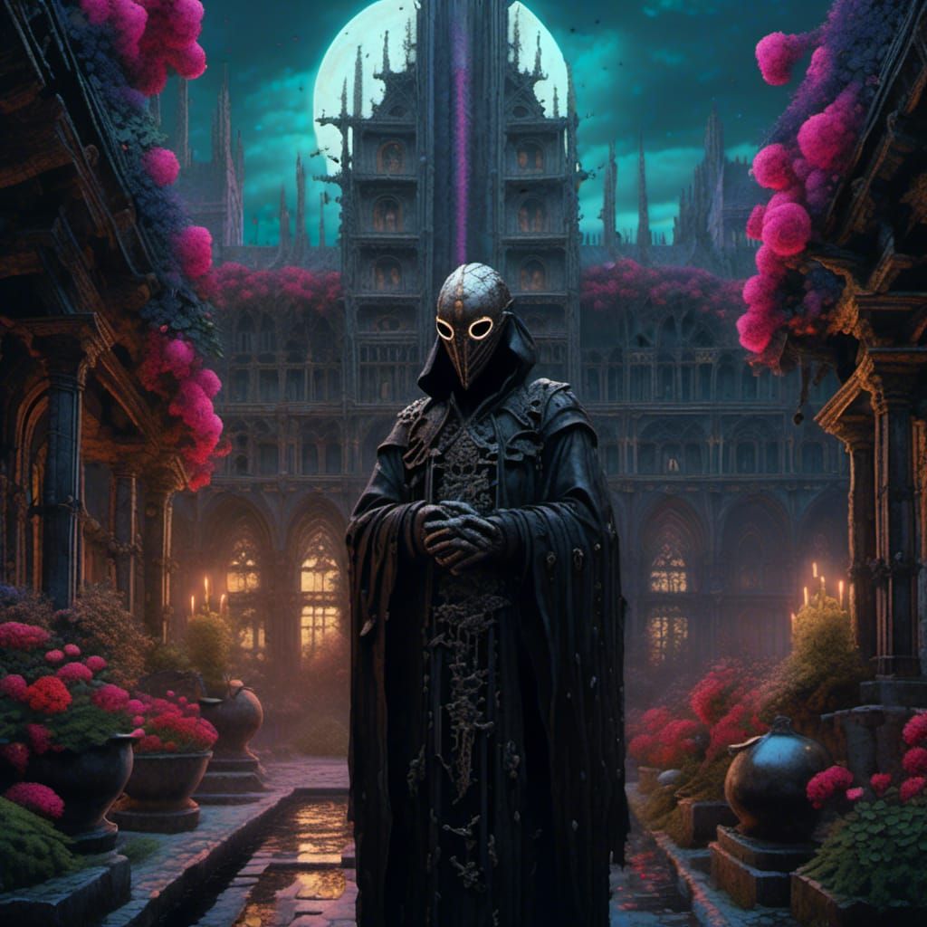 Cyberpunk Gothic Art: Figure in Black Robe