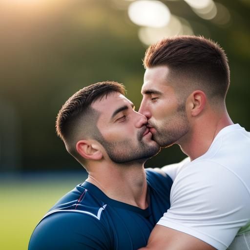 Rugby Players Share a Kiss in Natural Lighting