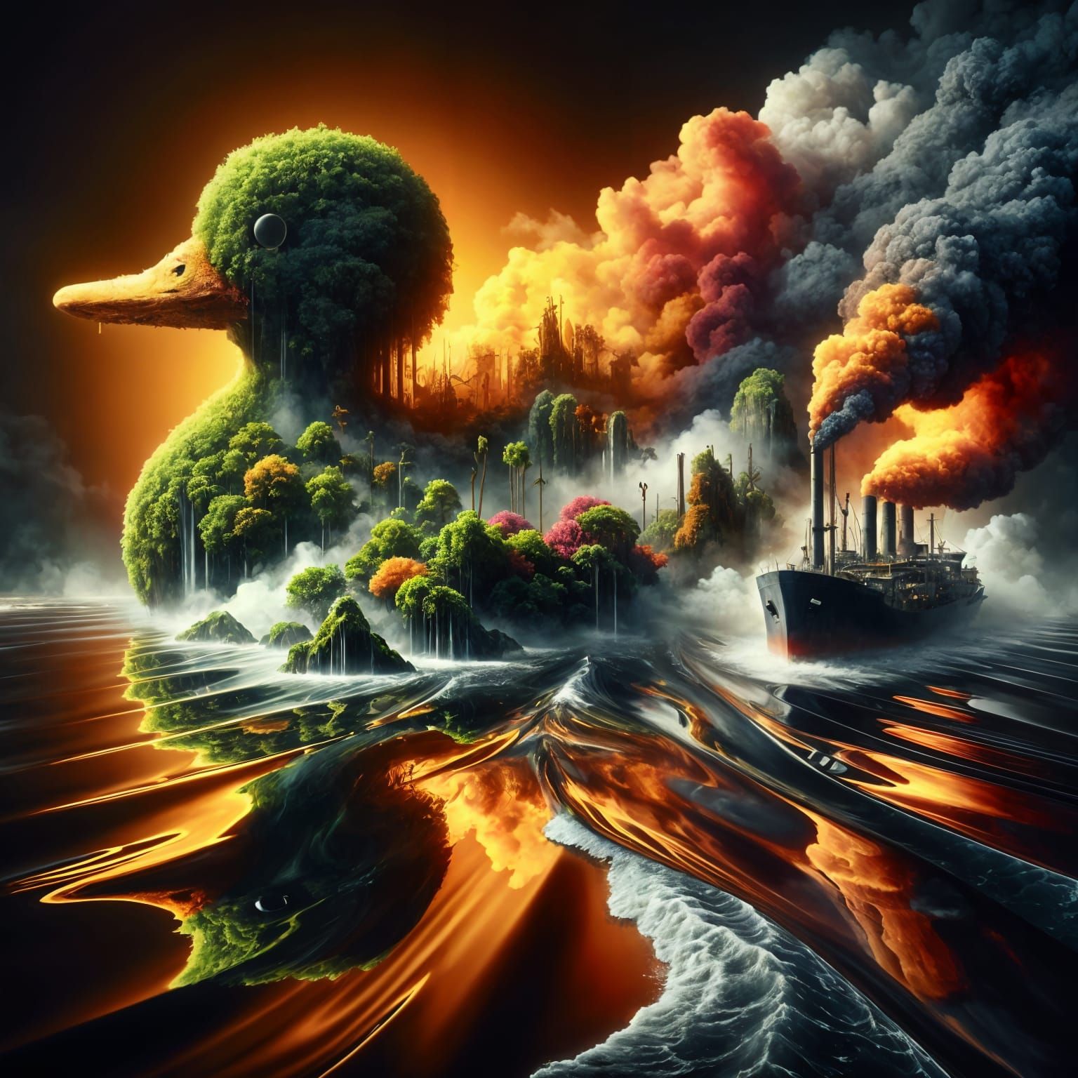 Duck Island Decay in Dreamlike Jungle Scene