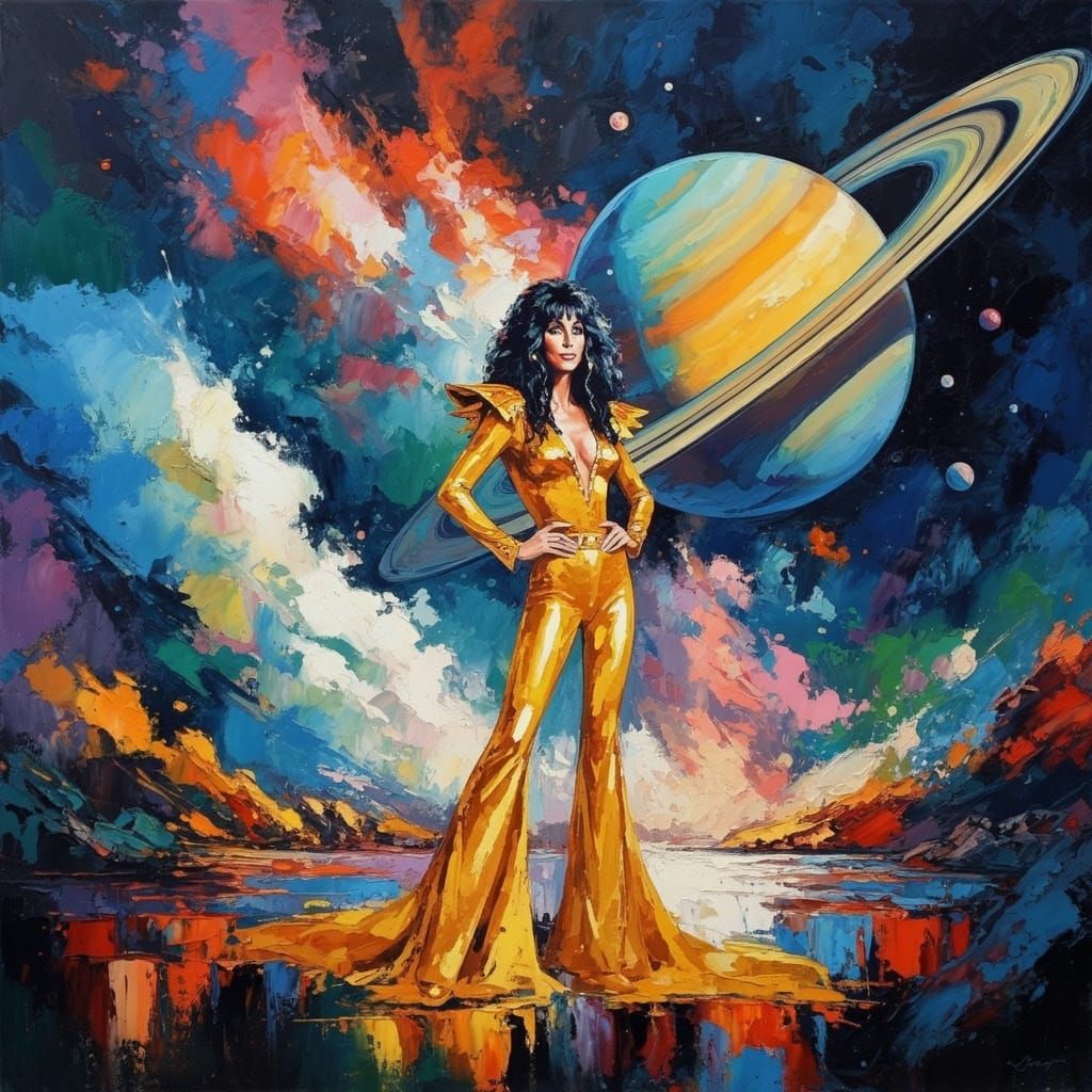 Cher on Saturn: Expressionistic Oil Painting