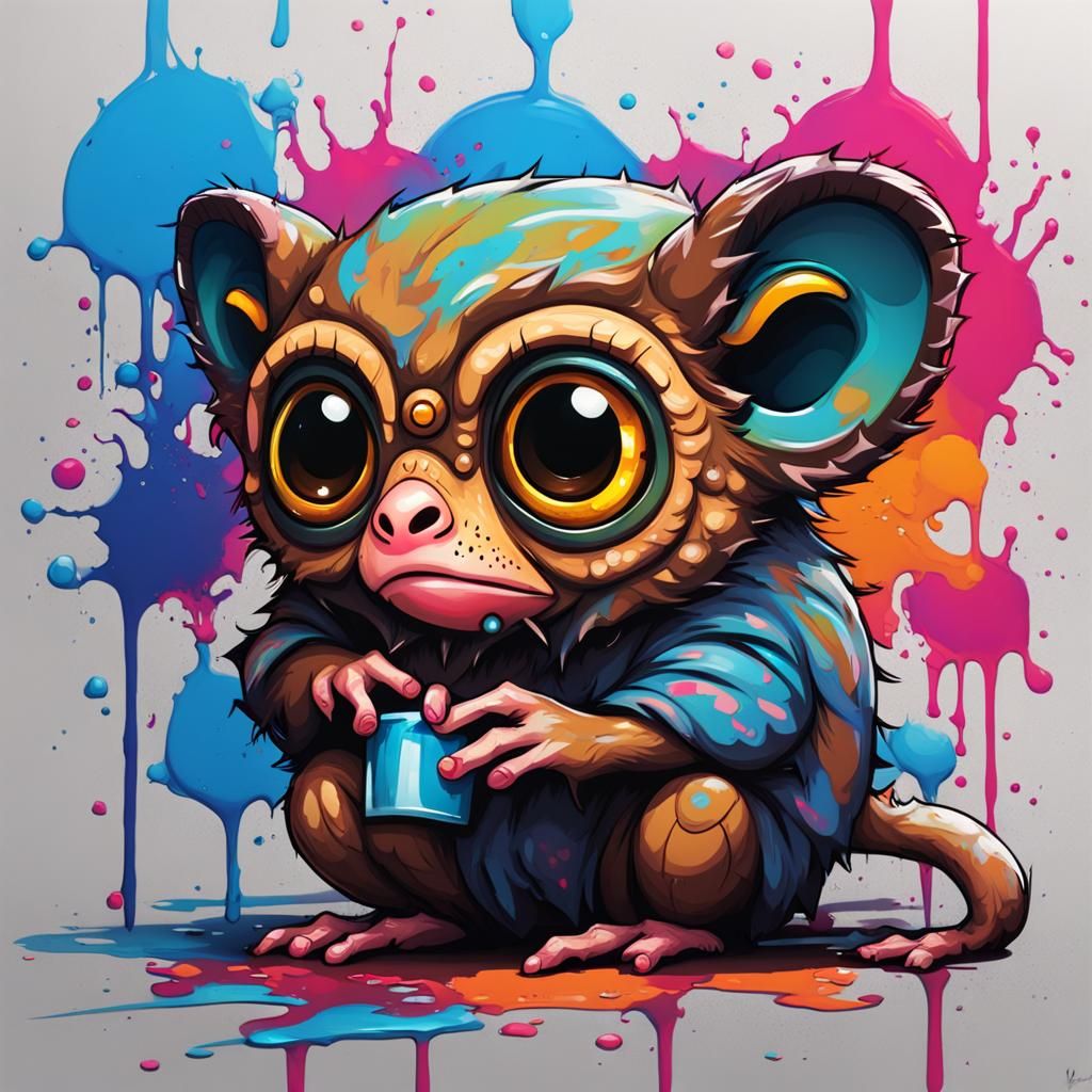 Colorful Chibi Tarsier in Graffiti Art Style