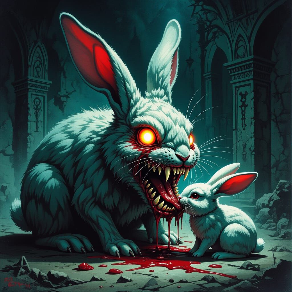 Cannibal Rabbit in Dark Gothic Style