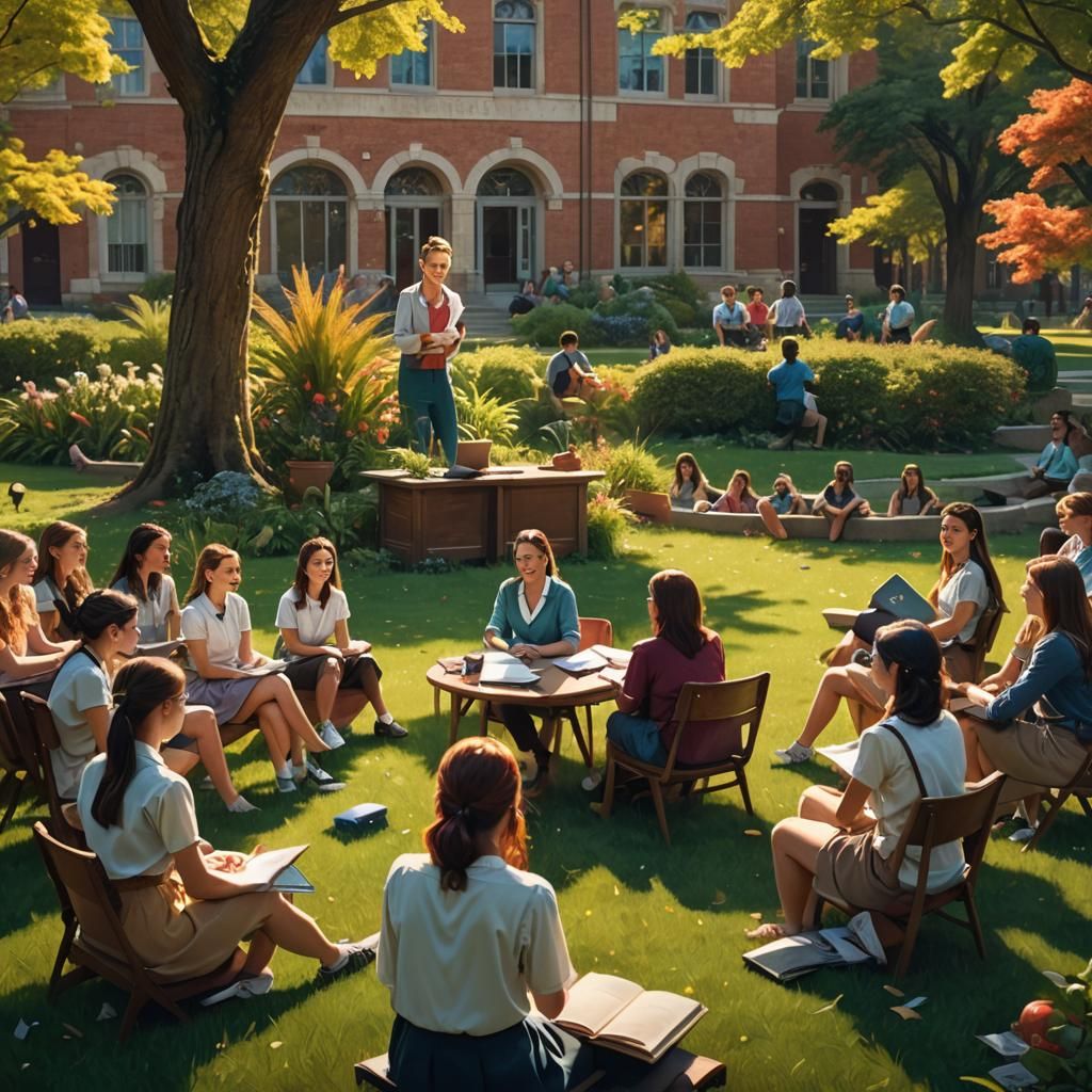 Vibrant College Lawn Scene in Unreal Engine 5 Style