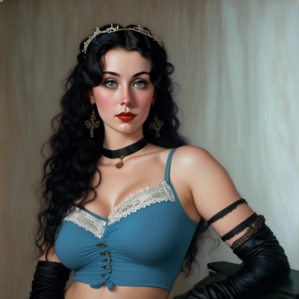 Brunette Pinup Model with Braids in 1950s Style