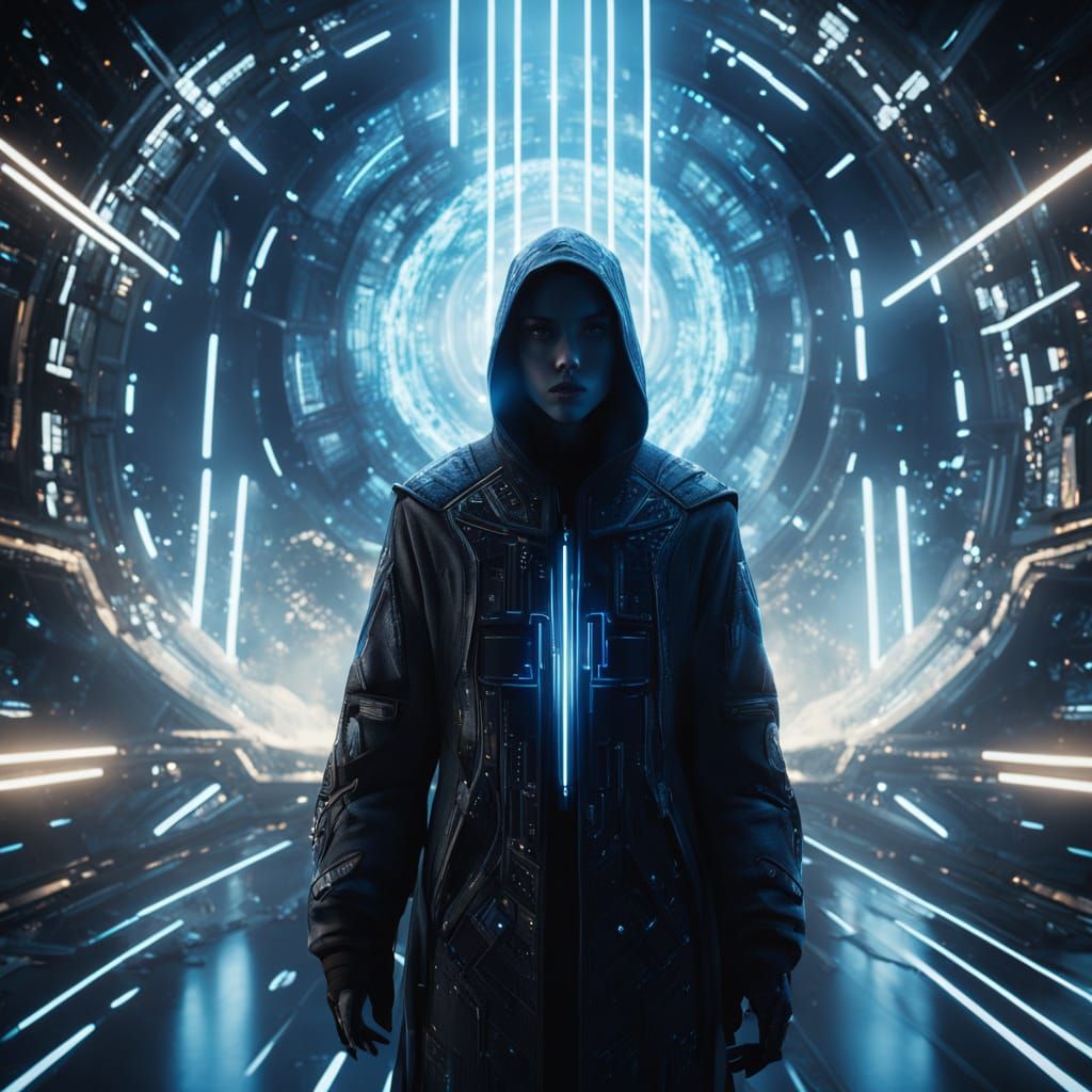 Mysterious Figure in Neon Shadows