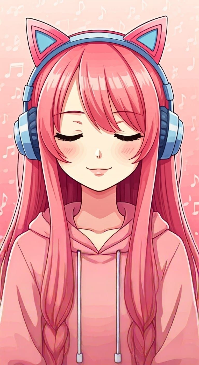 Girl listening to music on her headphones