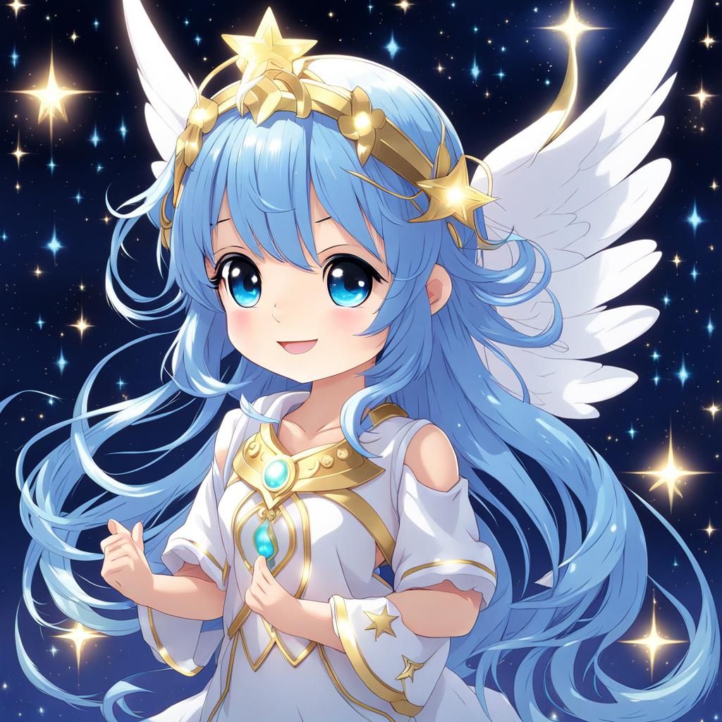Dreamcore Chibi Angel in Starry Sky