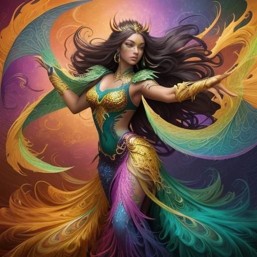 Dragon Peacock Woman in Abstract Expressionism