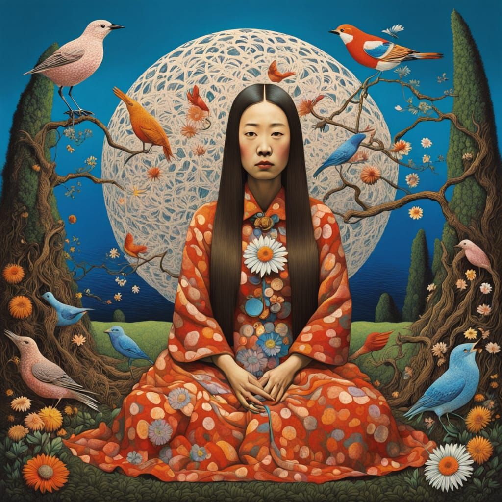 Woman Sculpted from Nature with Mythical Creatures