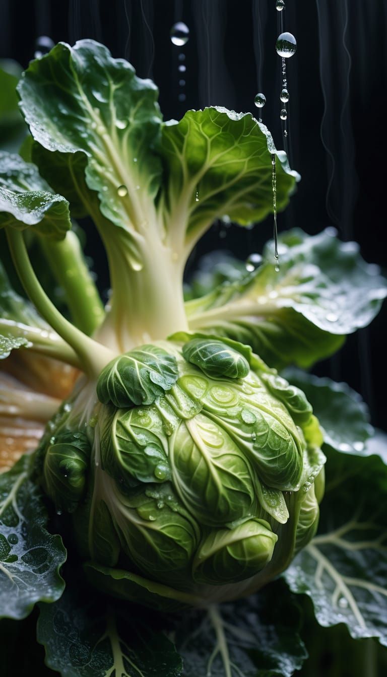 Neo-Classical Waterfall in Brussels Sprout Oil Painting