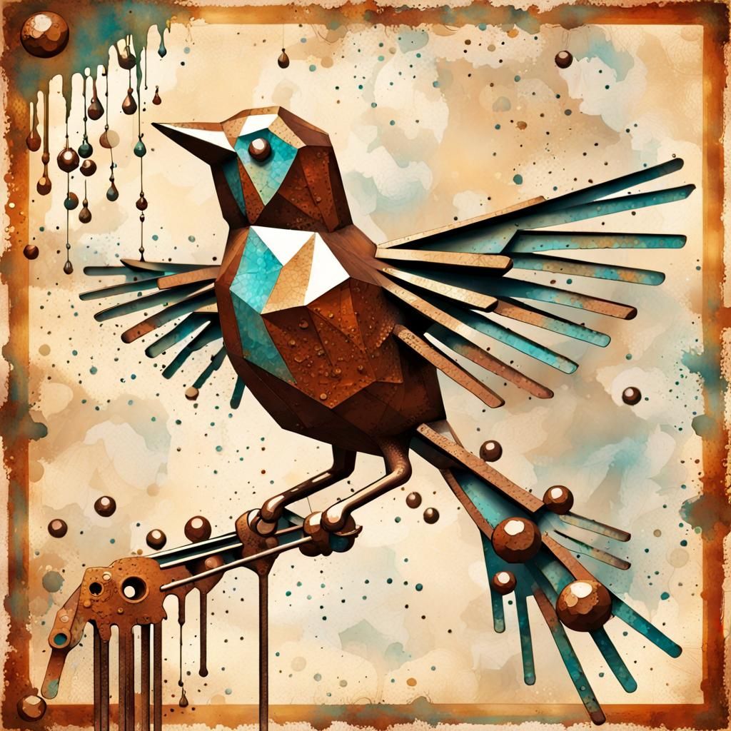 Mechanical Metallic Sculpture with Gemstone Beads