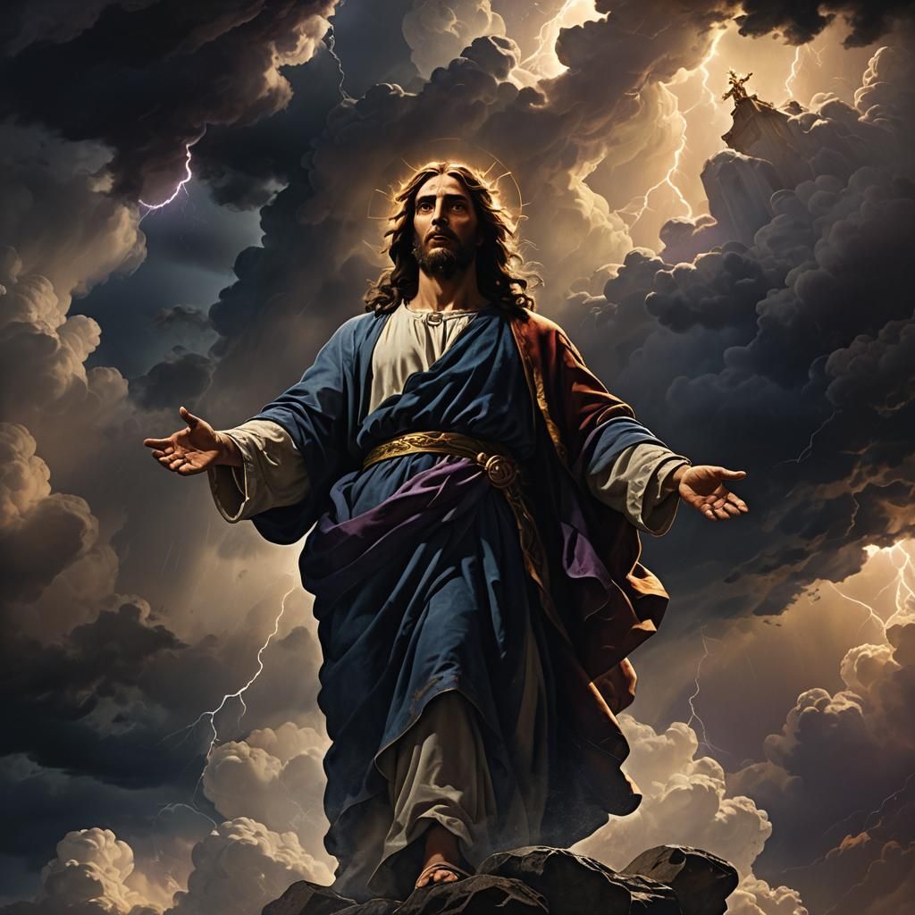 Jesus on Mount Calvario in Baroque Fantasy Art