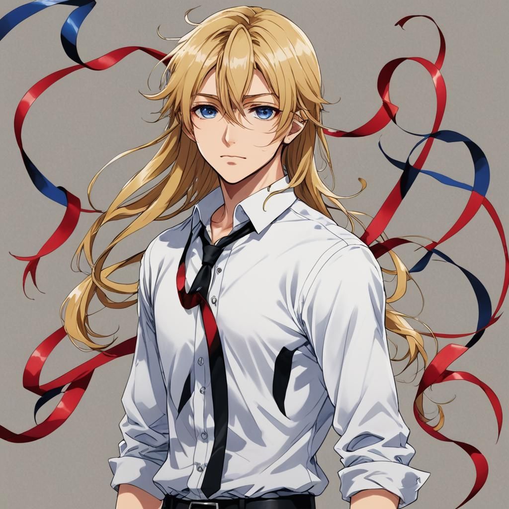 Anime Style Portrait of a Young Man with Ribbon