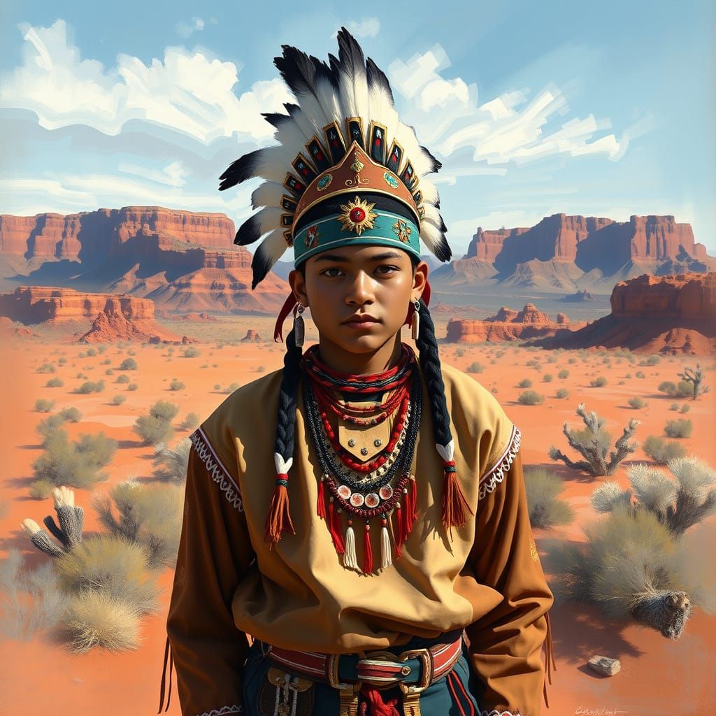 Navajo Two-Spirit Teen in Traditional Regalia