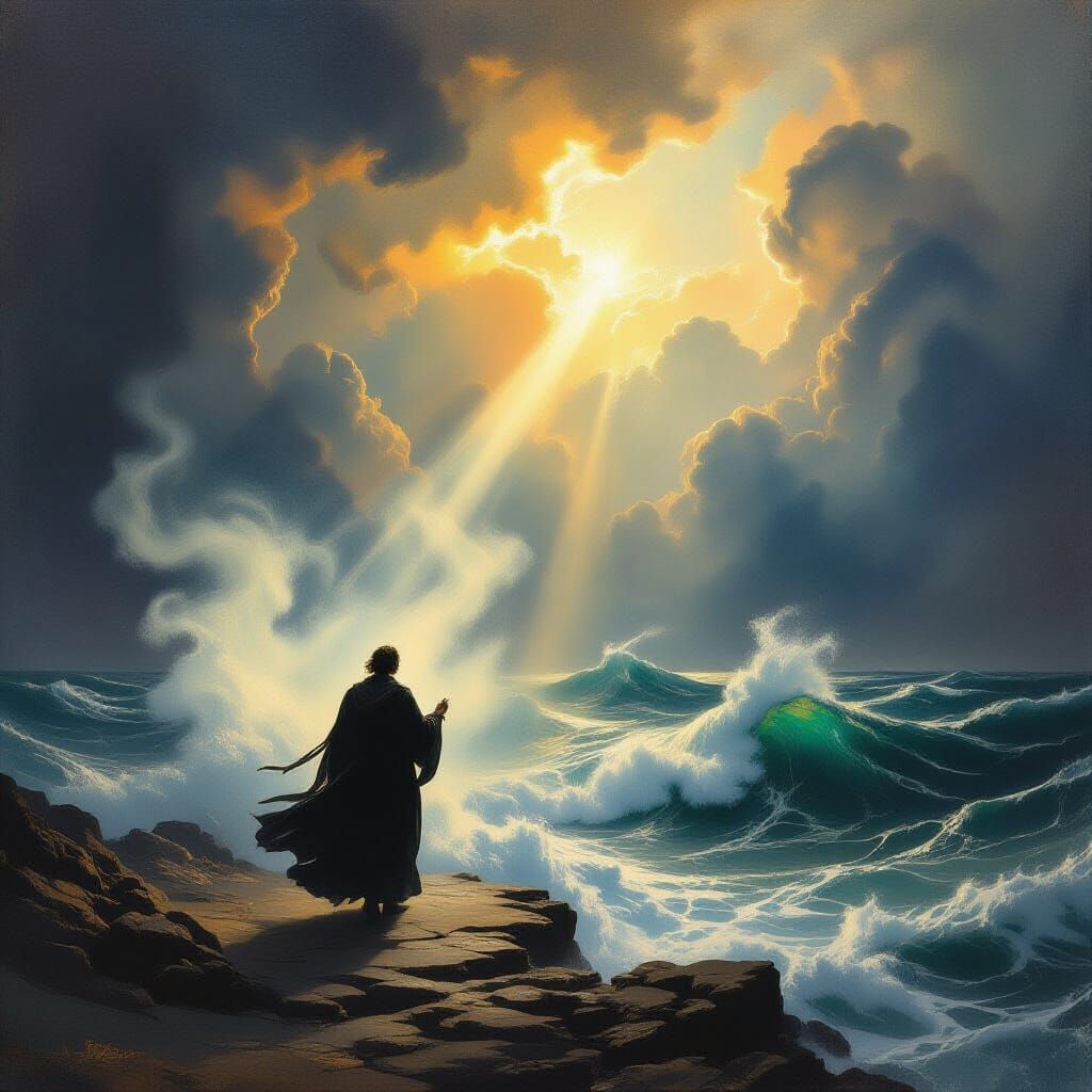 Ethereal Mist Guides Scholar Through Stormy Seas in Turner S...