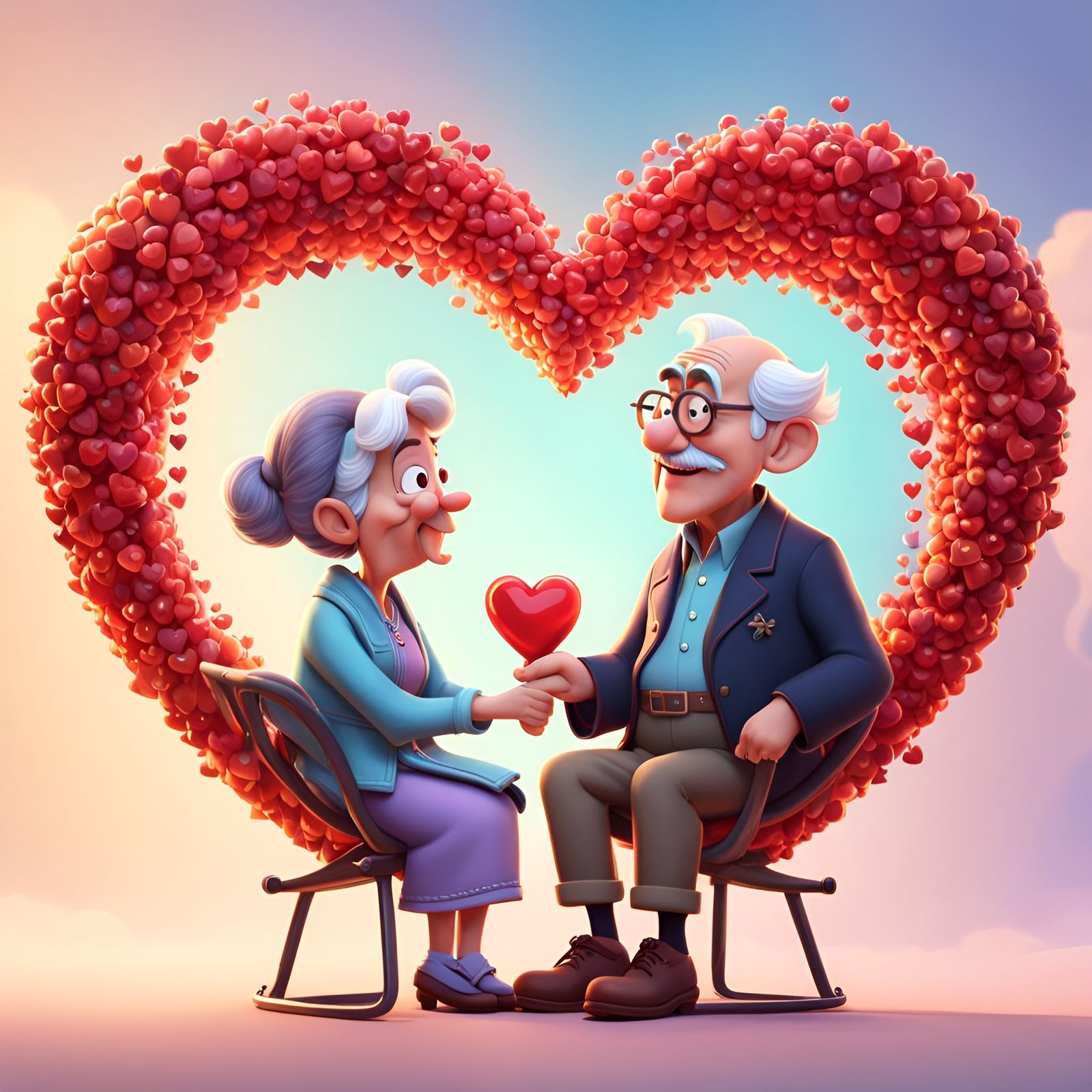 Grandparents Share a Heart: Pixar-Style 3D Art