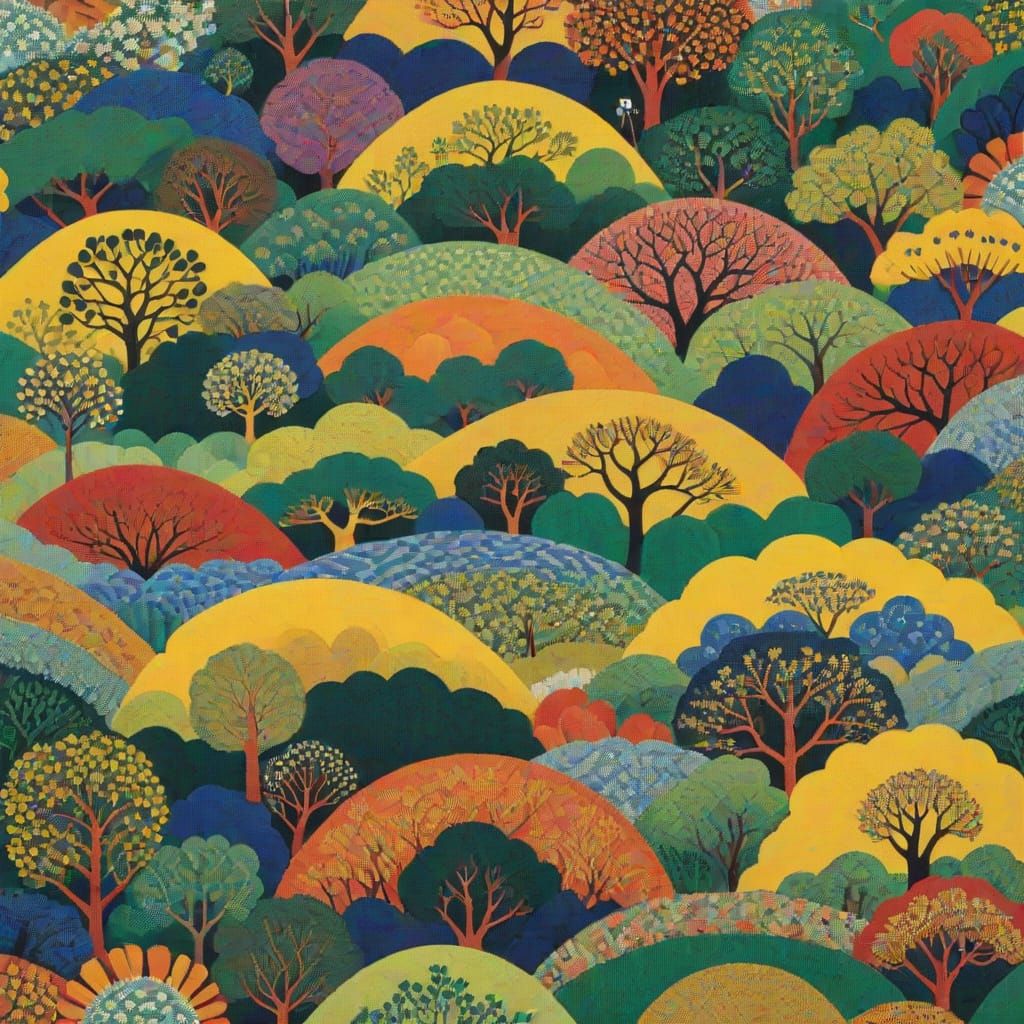 Woven Landscape in Golds and Jewel Tones