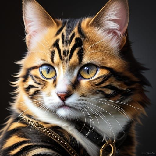 Baroque-Punk Kitten Portrait with Impasto Texture