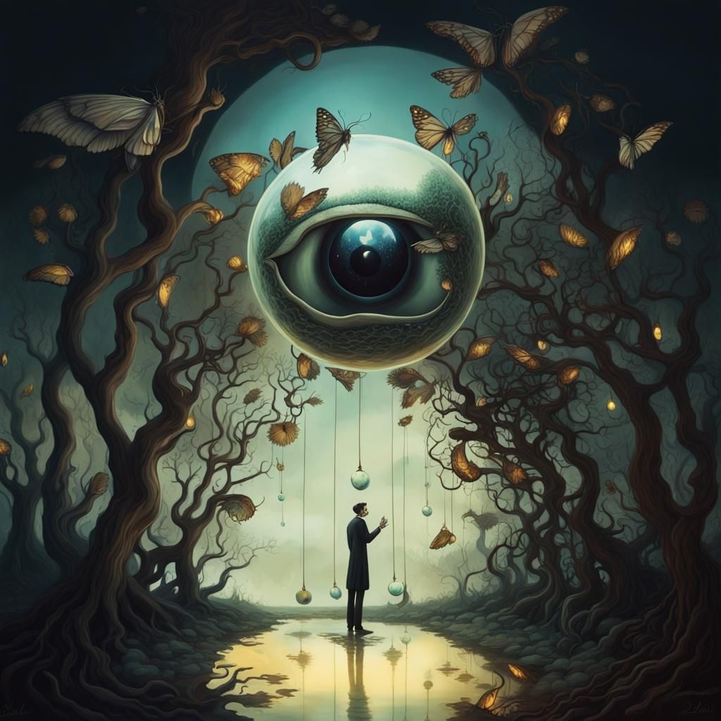 Surreal Eye Garden Portal with Dark Sunflowers