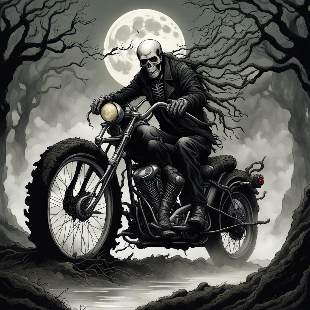 Eerie Gothic Motorcycle Trapped in Skeletal Tree Roots