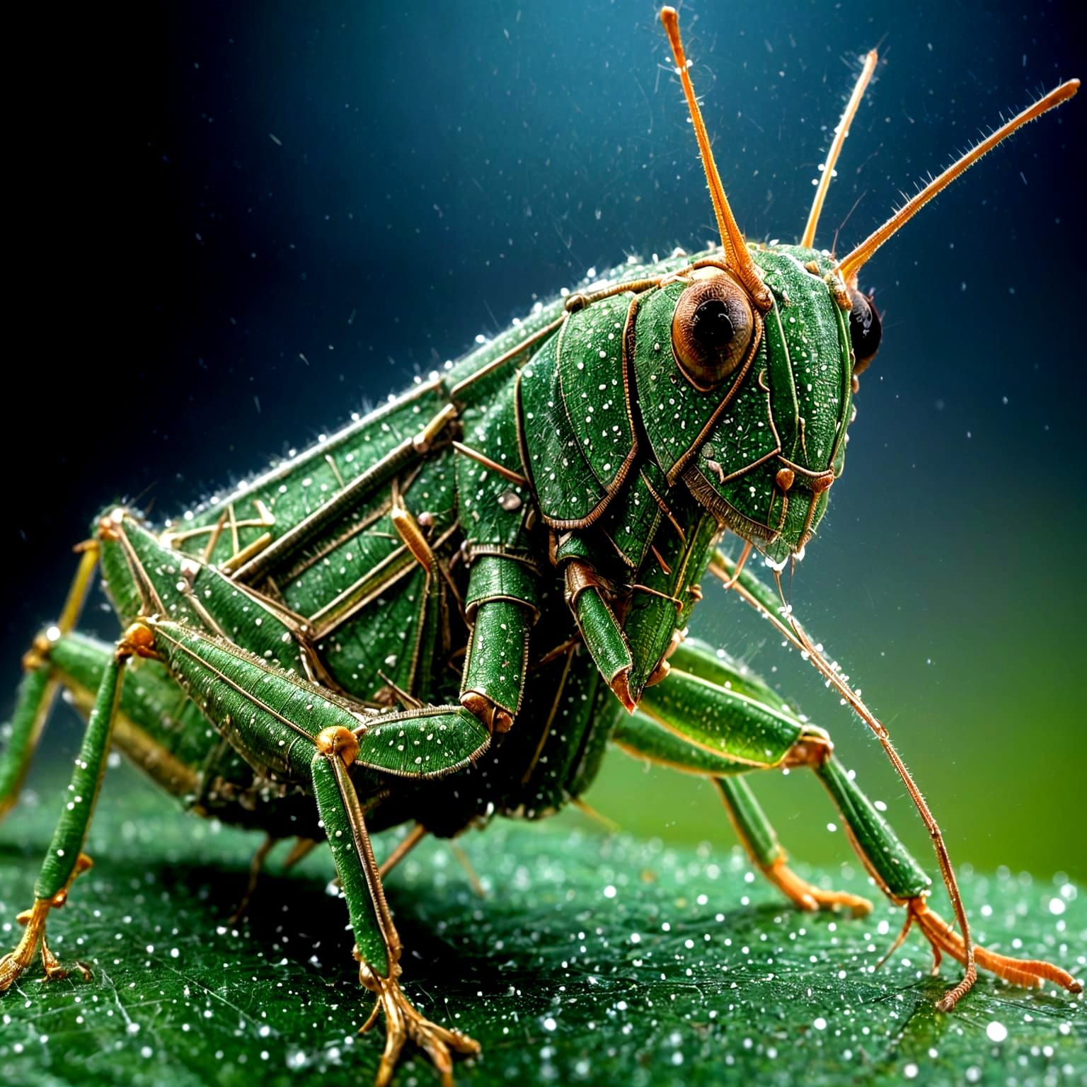 dew-covered grasshopper