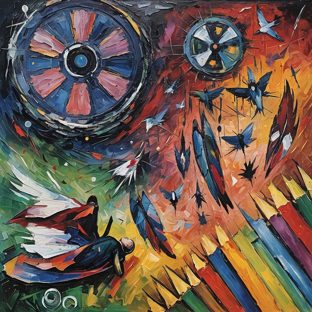 Broken Wings: Expressionist Art in Moonlit Landscape