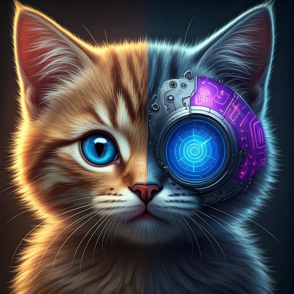 Cybernetic Kitten: A Futuristic Fusion in Cyberpunk Style