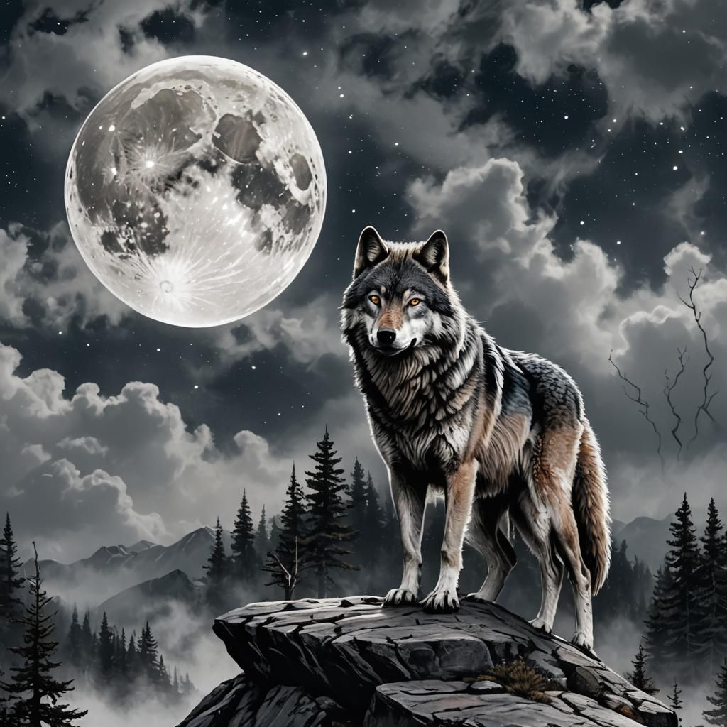 Wolf Howling at the Moon