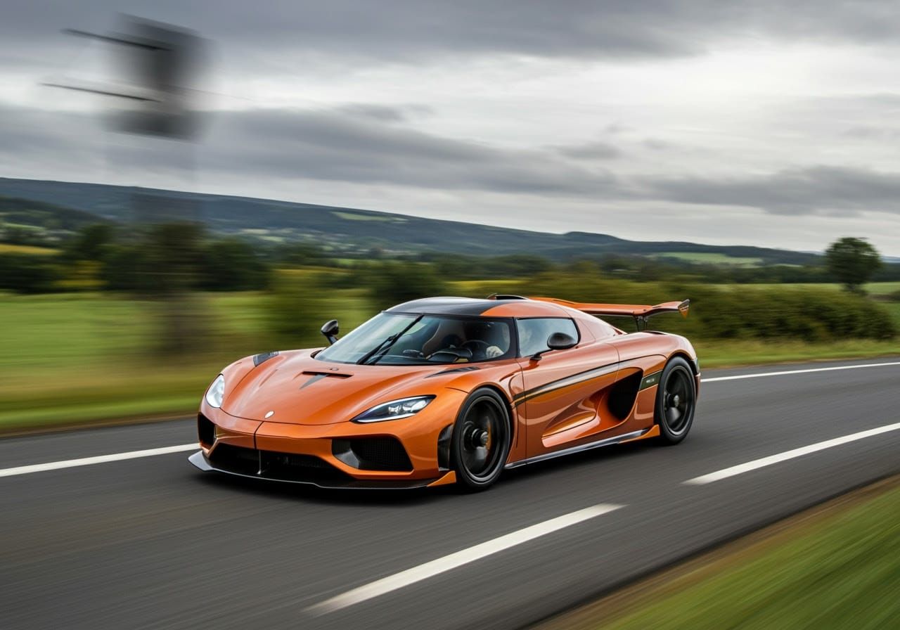 Vibrant Koenigsegg Gemera Speeds Down Winding Country Road