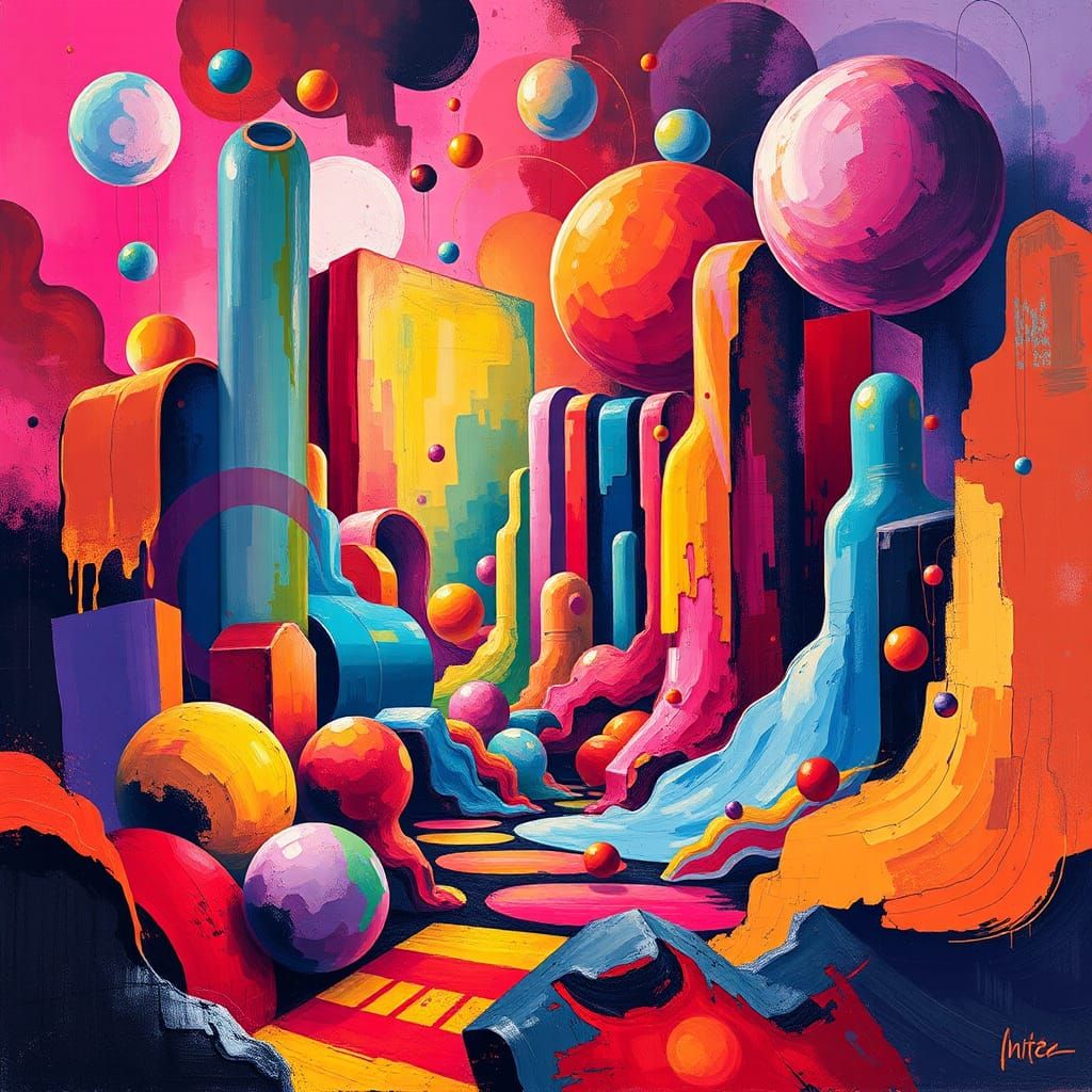 Abstract Forms in a Dreamlike, Vibrant Scene