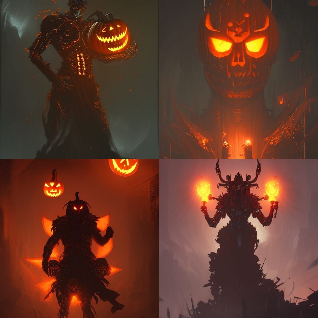Jack-o'-Lantern Cyborg God in Dark Ritual