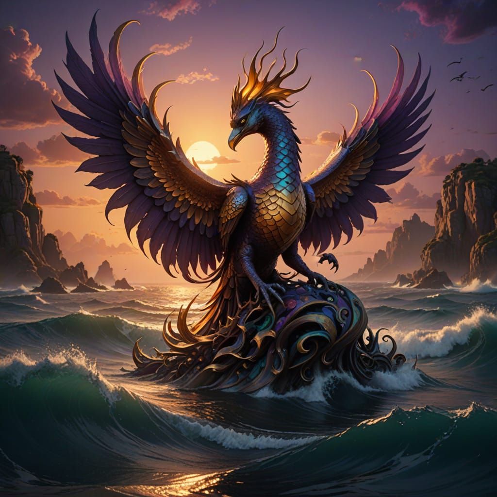 Dark Fantasy Hybrid Creature Rises from Mythical Ocean