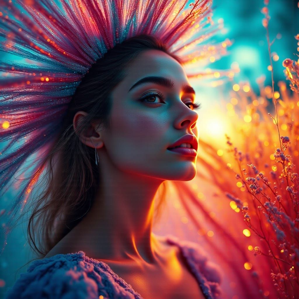 Hyperrealistic Woman in Cinematic Rainbow Splendor