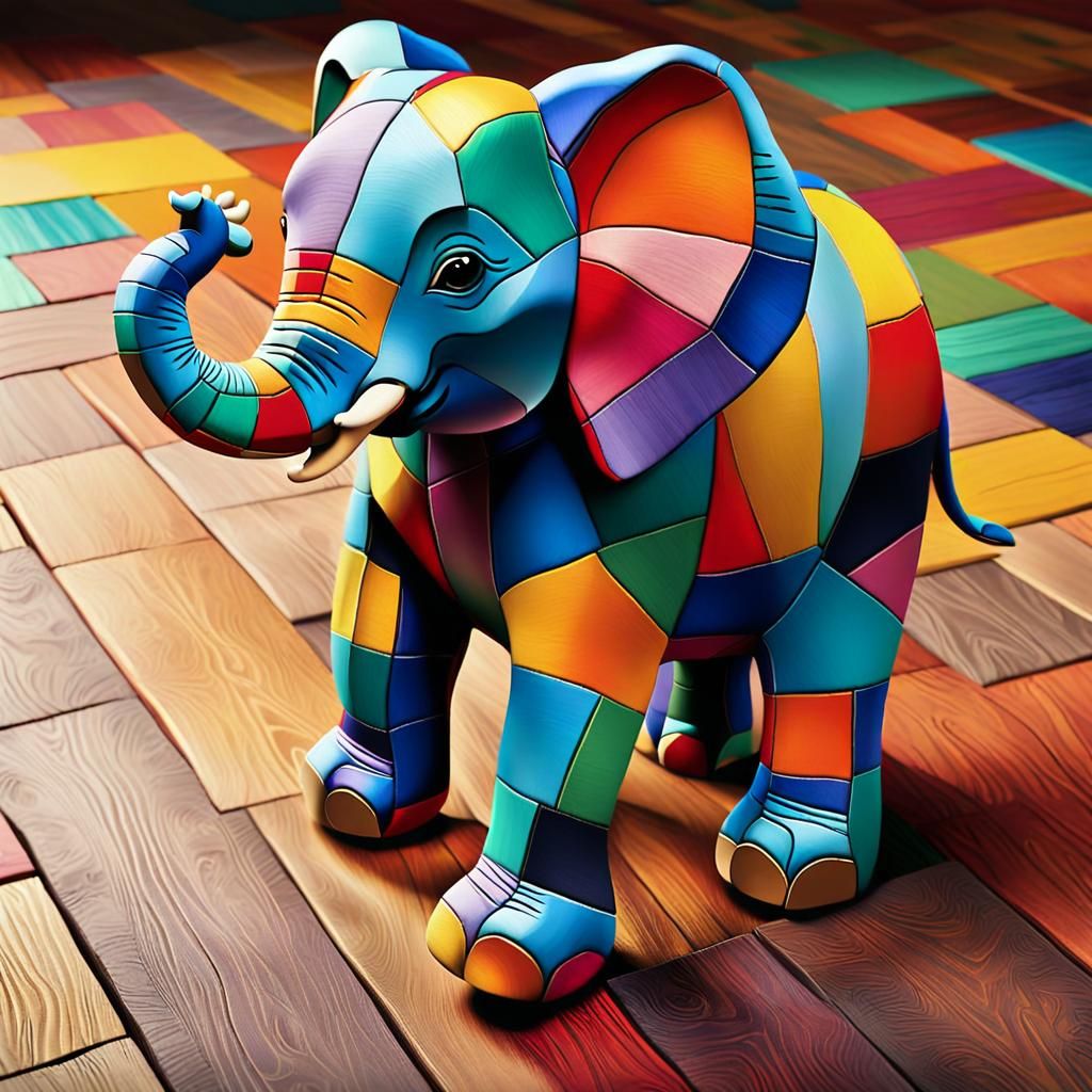 Patchwork Elephant Fall in Folk Art Style
