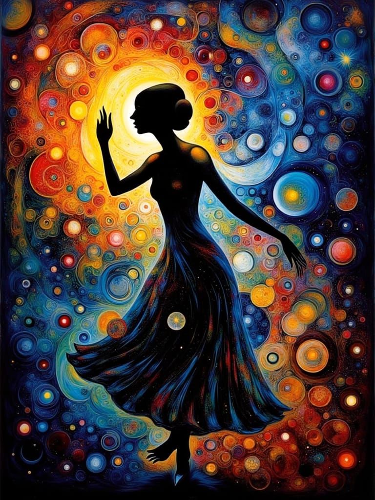 Mystical Figure in Cosmic Dance as Geometric Surrealism
