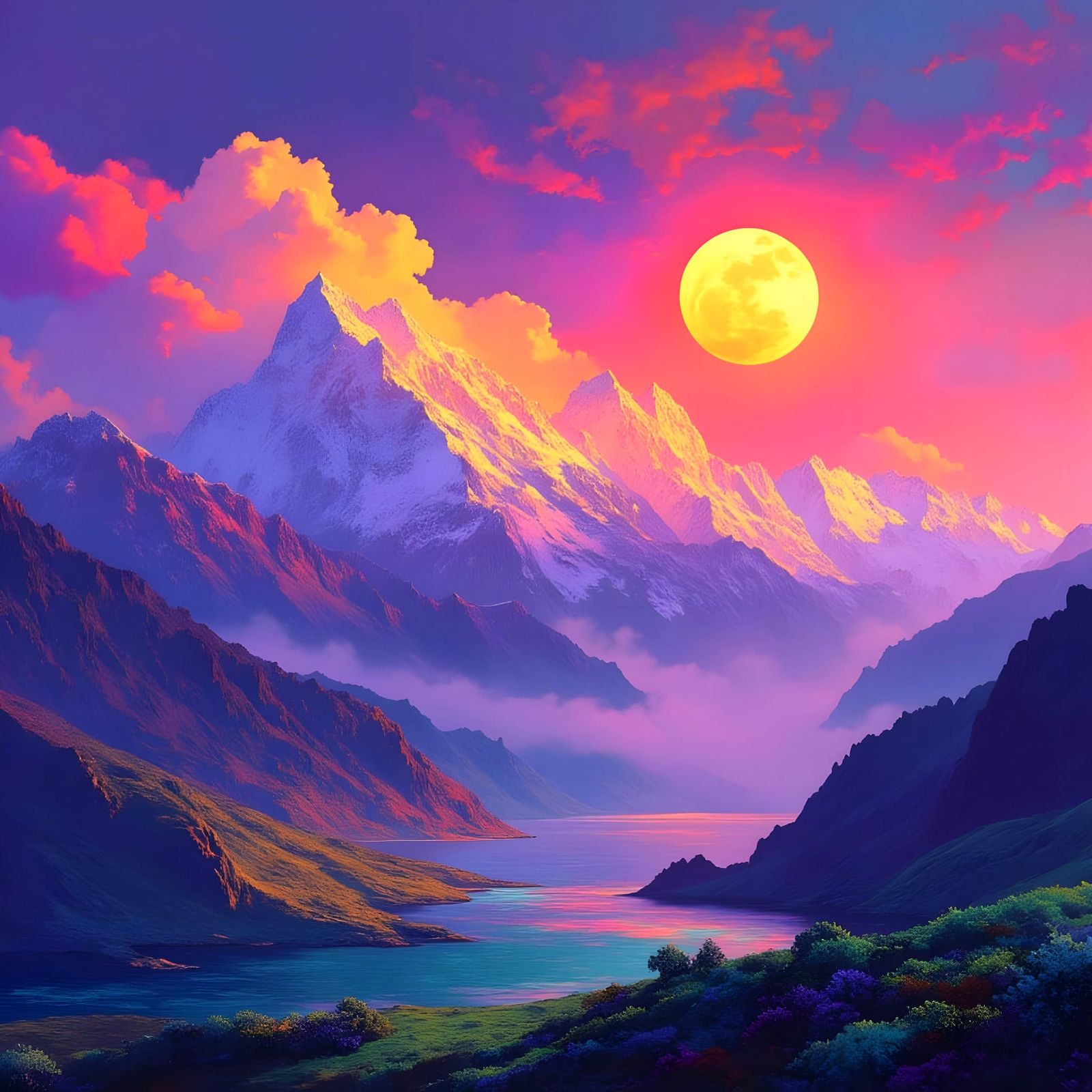 Tibetan Mountain Sunset with Glowing Clouds