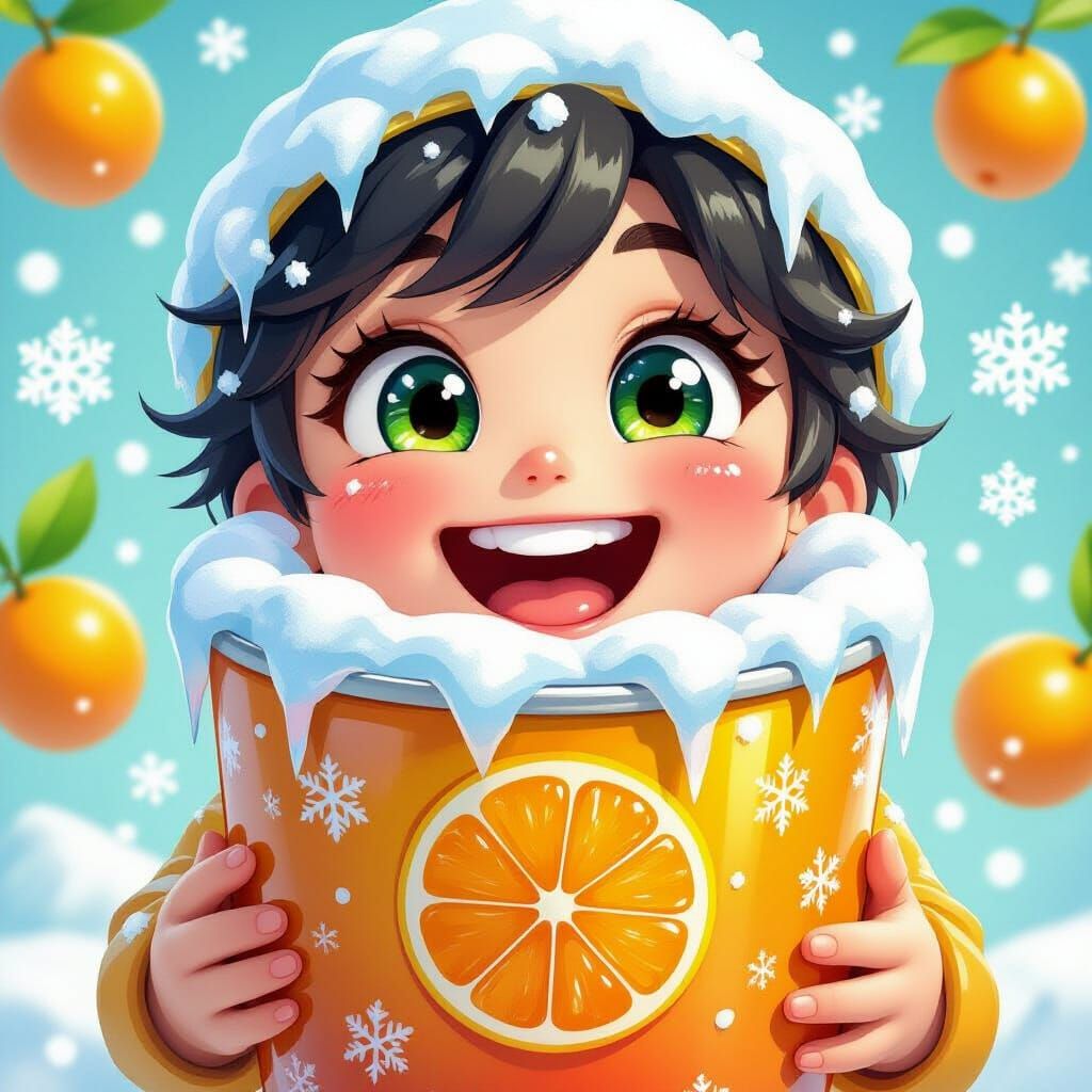 3D Cartoon Character Offers Mandarin Soda Can