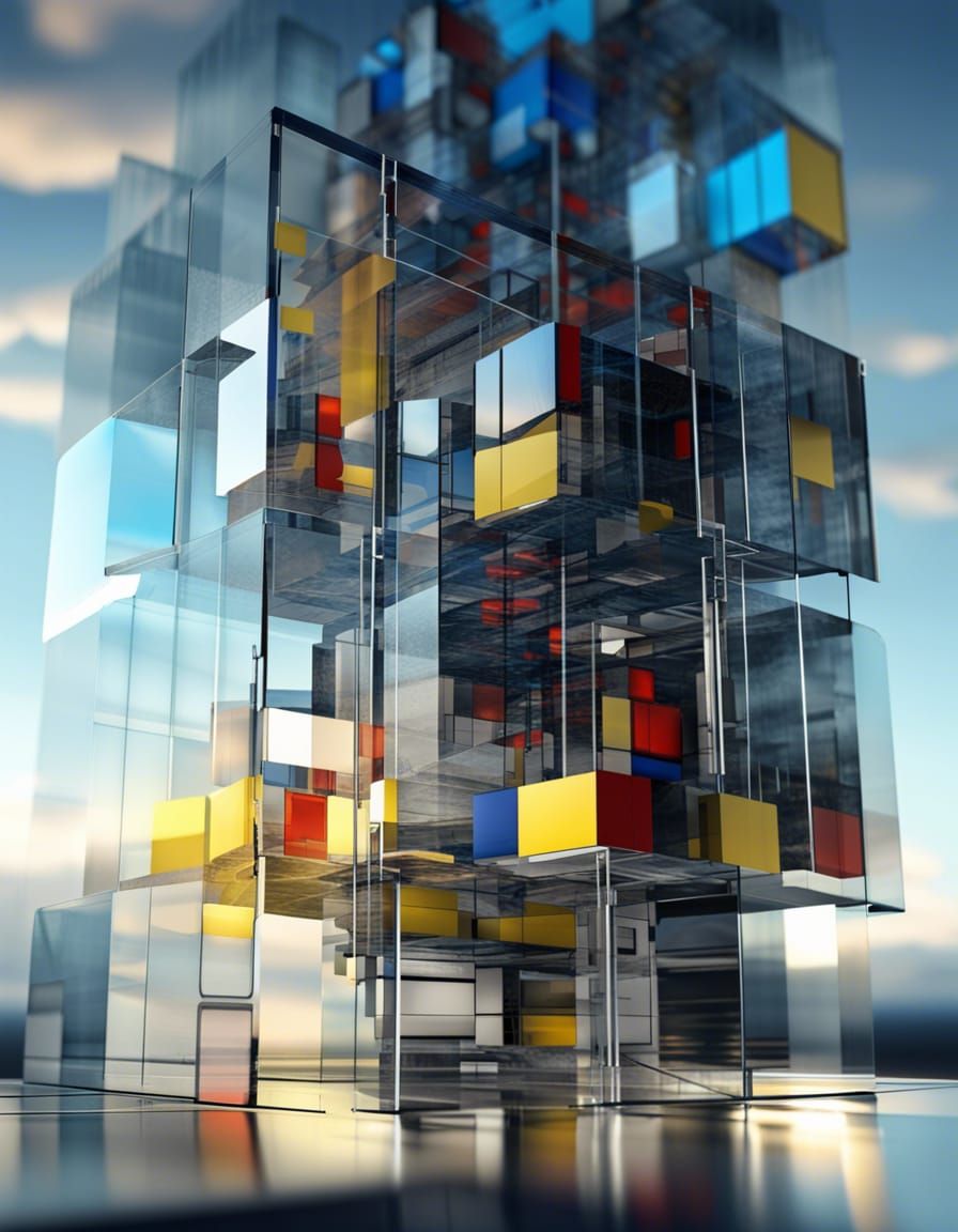 Futurist Glass City in Mondrian Style