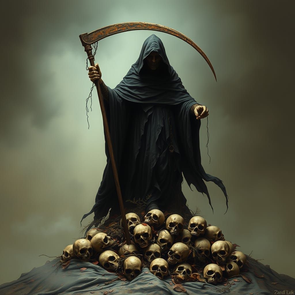 Surreal Figure of the Grim Reaper in Dark Surrealism