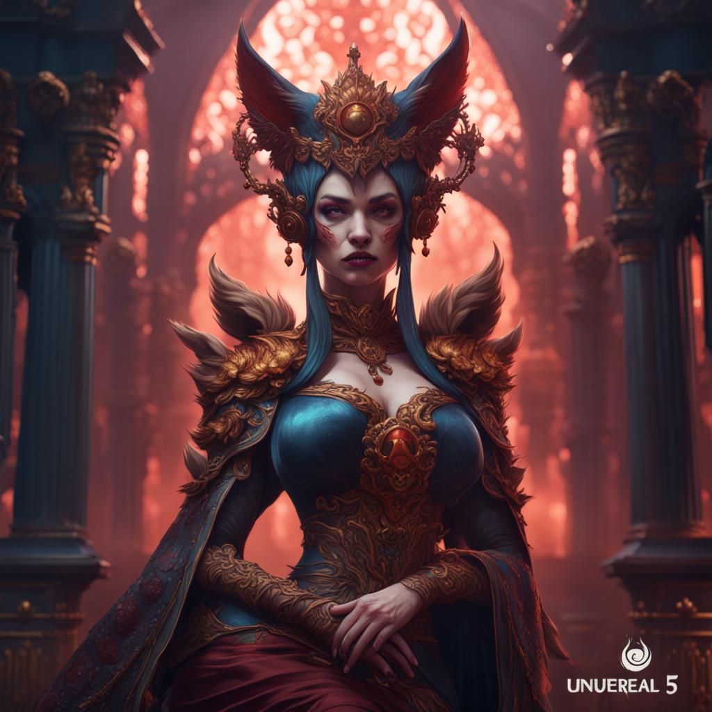 Detailed Kitsune Queen Fantasy Concept Art