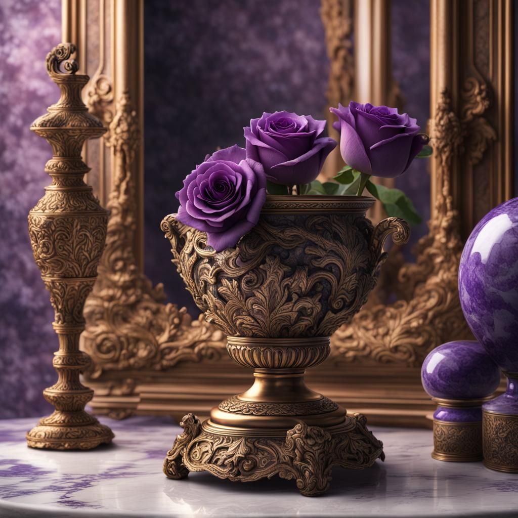 Oak Mirror with Rose: Detailed Digital Painting