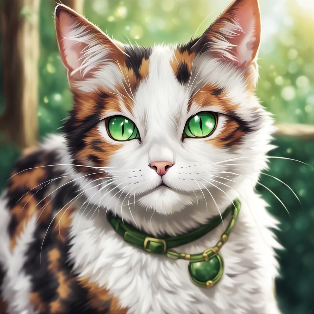 Anime Style Tortoiseshell Cat with Green Eyes