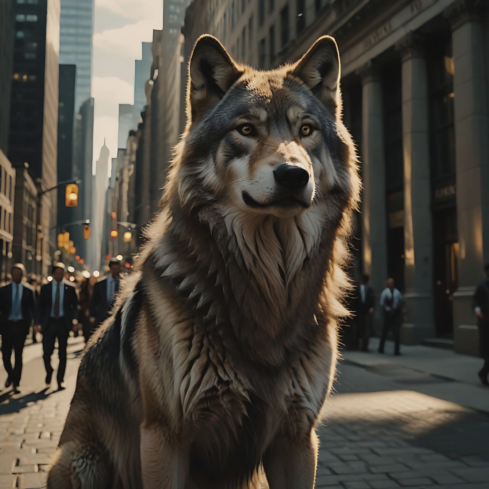 Golden Wolf on Wall Street: Cinematic Film Still